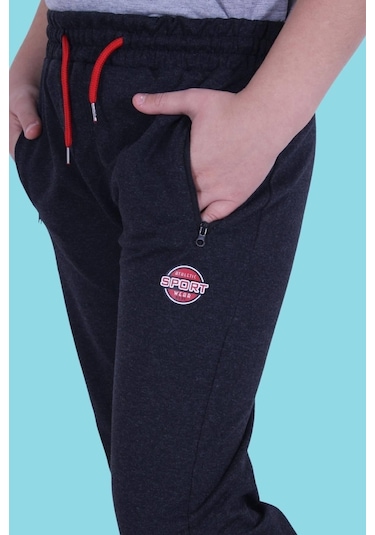 Fermuar Cep Detaylı, Yazı Baskılı Erkek Çocuk Eşofman Altı Antrasit