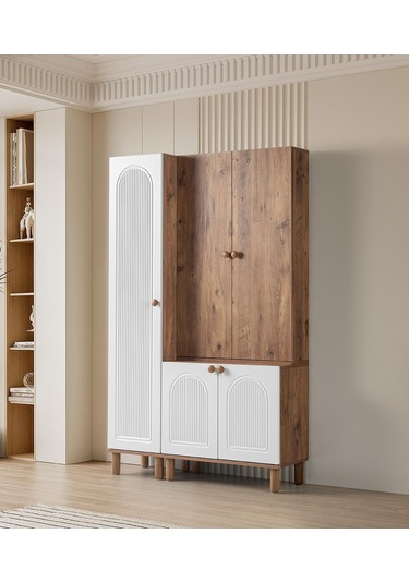 Bohem Çiğdem 3 Lü Portmanto Ayakkabılık 120x38x200 Beyaz