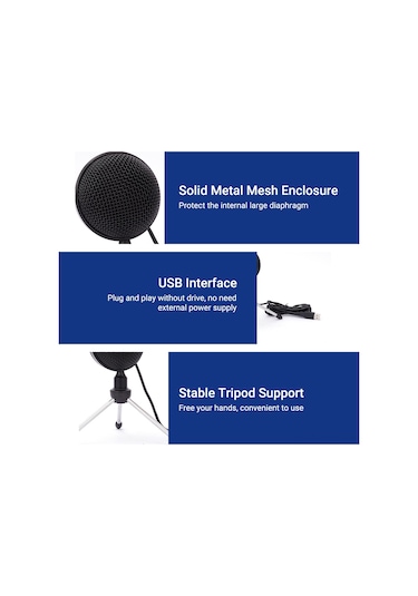 Youmex Usb 2.0 Tüm Yönlü Kondansatör Mikrofon - 360 Derece Ses Alımı, Bilgisayar Toplantıları İçin, Plug & Play, Siyah