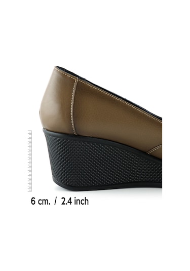 Erkan Saçmacı Dafne Kahverengi Hakiki Deri Tokalı Yuvarlak Burun Dolgu Topuklu Günlük Ayakkabı Kahverengi