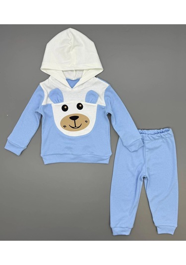 Erkek Çocuk Kapşonlu Ve Kulaklı Alt Üst İkili Gündelik Takım Mavi