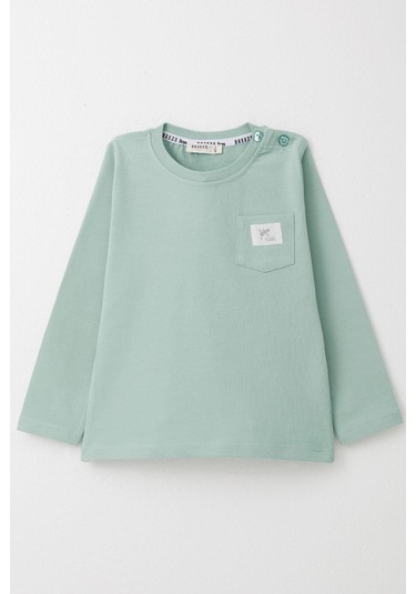 Breeze Erkek Bebek Uzun Kollu Tişört Cool Yazı Armalı Cepli 9 Ay-3 Yaş, Su Yeşili Su Yeşili