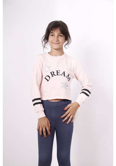 Toontoy Kız Çocuk Yıldızlı Dream Baskılı Sweatshirt Pudra