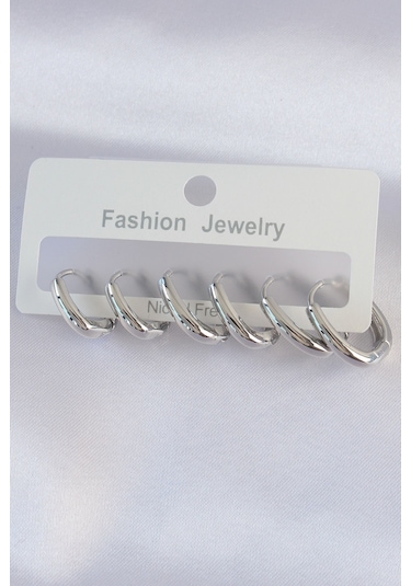 Pirinç Gümüş Renk Oval Küpe Seti Altın 71825829