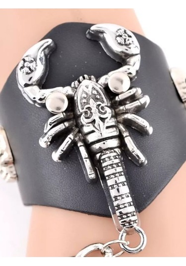 Tevdı Akıllı Deri Bileklik Zincirli Scorpion Rock Tarz 198606671 Siyah