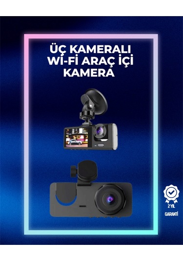 1080p Ön + 720p Arka & İç Kamera - Suya Dayanıklı Araç Güvenlik Kamerası