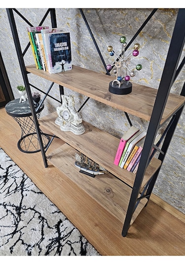 Siyah Boyalı Kitaplık - 5 Raflı Suntalem Lüks Kitaplık Atlas Çam Çok Renkli