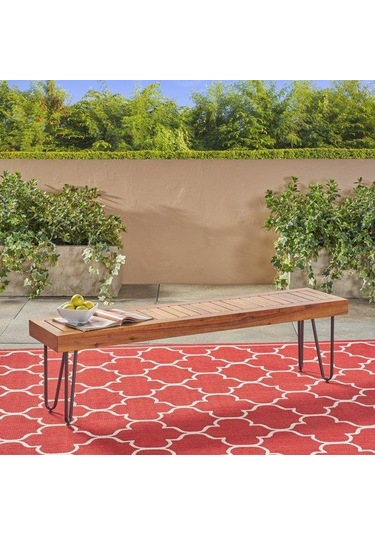 Abronyahediye Minimalist Bahçe Bankı Ahşaplı Metal Bench Ahşap