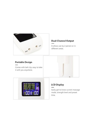 Tysm Taşınabilir 2 Kanallı Tens&ems Cihazı - Kas Masajı Beyaz - 12 Modlu 40 Güç Seviyesi Beyaz