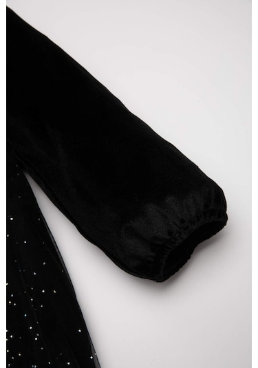 DeFacto Kız Bebek Puantiye Uzun Kollu Kadife Elbise B3476A524WNBK27 Siyah