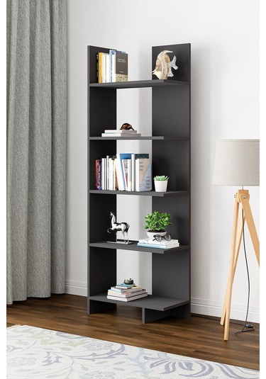 Asimetrik Beş Raflı Kitaplık Antrasit Gri
