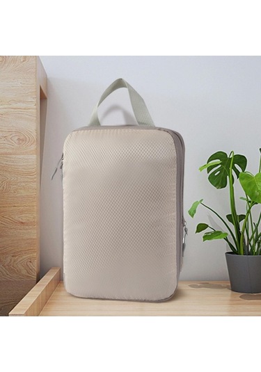 Trendooze 4 Adet Sıkıştırma Saklama Torbaları, Seyahat İçin Bej Renkli, Hızlı Bırakma Bej