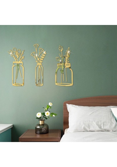 Duvar Çıkartmaları 3d Çiçek Vazosu Gümüş S Gümüş S Diğer