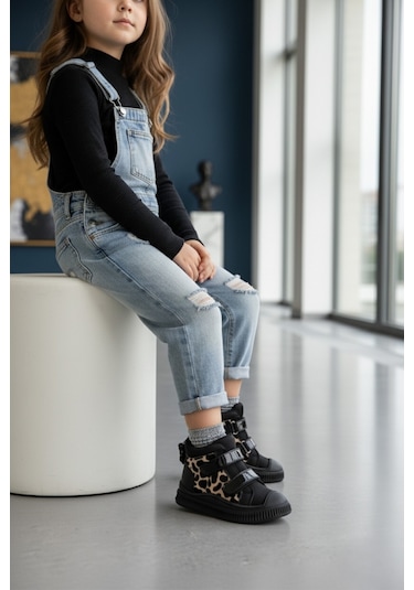 Muggo Paws Kelebekli Çift Cırtlı Kız Bebek Ve Çocuk Bot Leopar