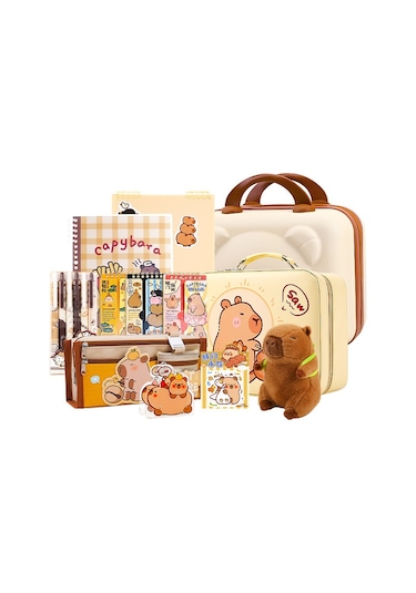 Relaxed İlkokul Öğrencileri Hatıra Hediye Kutusu Öğrenme Kırtasiye Hediye Paketi Kapibara Kırtasiye Seti-sarı