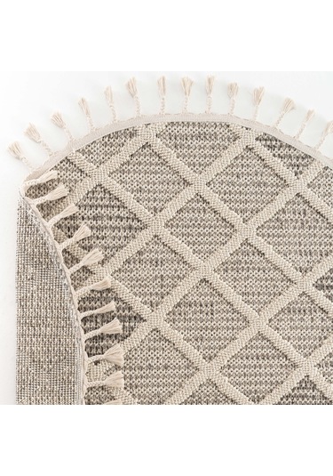 Cool Halı Bress 1411 Krem Kolay Kullanım Hav Toz Vermez Hasır Dokulu Bukle Örgü Modern Yuvarlak Halı