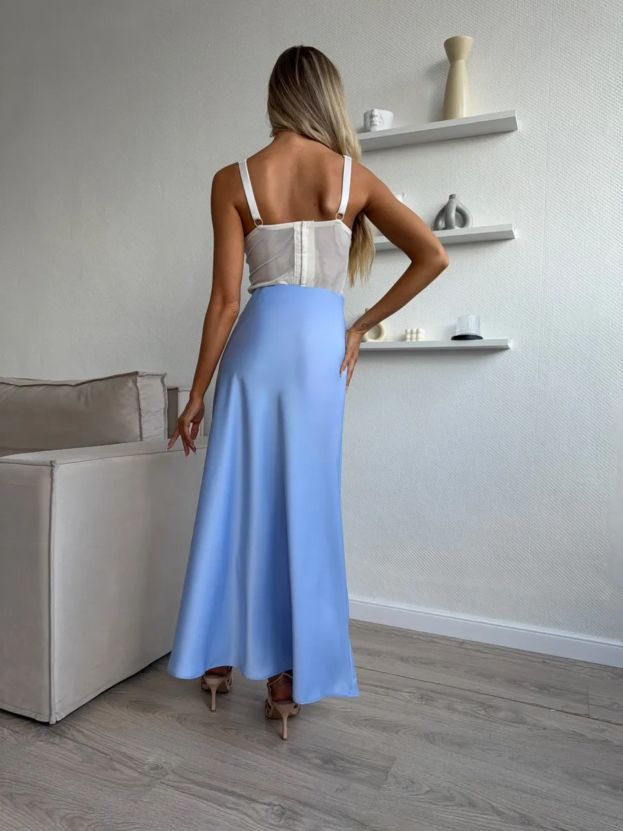 Knitbeat Kadınlar İçin Lastikli Saten Etek 448200513 Açık Mavi