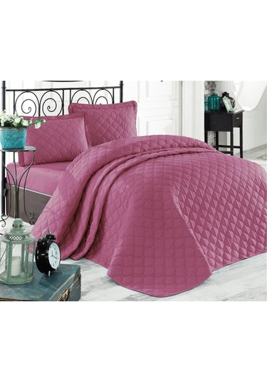 Clasy Ranforce Yatak Örtüsü Çift Kişilik Rabel V7 Gül Kurusu Çok Renkli