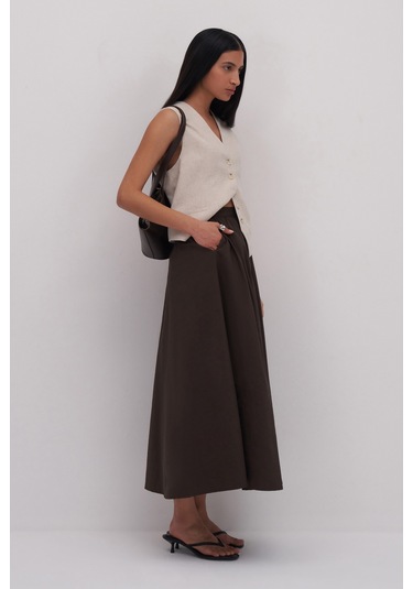 Charis Volanlı Midi Etek Acı Kahve Acı Kahverengi
