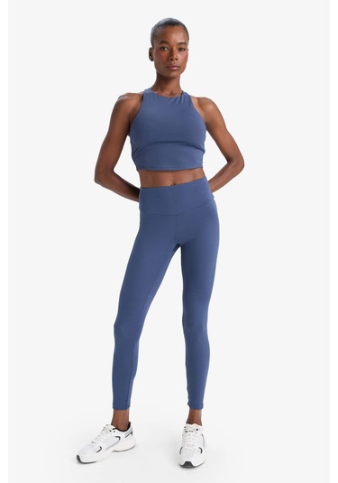 Defacto Defactofit Yüksek Bel Baskılı Beli Saran Esnek Kumaş Sporcu Tayt B4147ax25auın231 İndigo