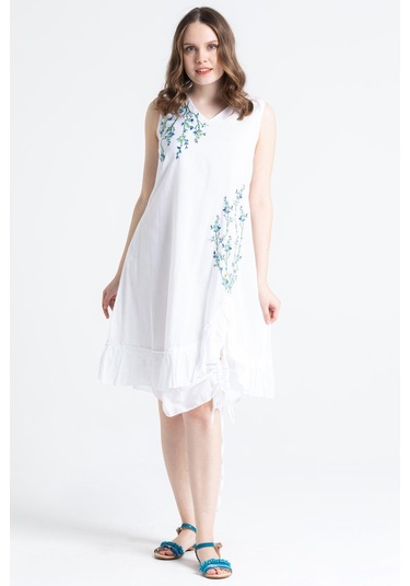 Kolsuz Vual Candan Yırtmaçlı Midi Boy Elbise Beyaz Byz-beyaz Beyaz