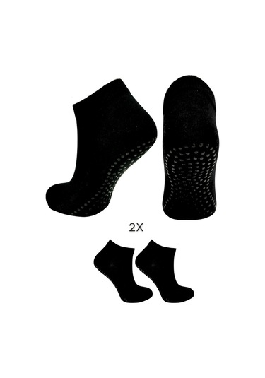 2 Çift Likralı Kaymaz Taban Abs Silikon Baskılı Spor Aktivite ve Hac Umre Tavaf Erkek Çorap Siyah