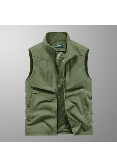 Erkekler İçin İlkbahar Ve Sonbahar Multi-cep Yelek Zeytin Yeşili