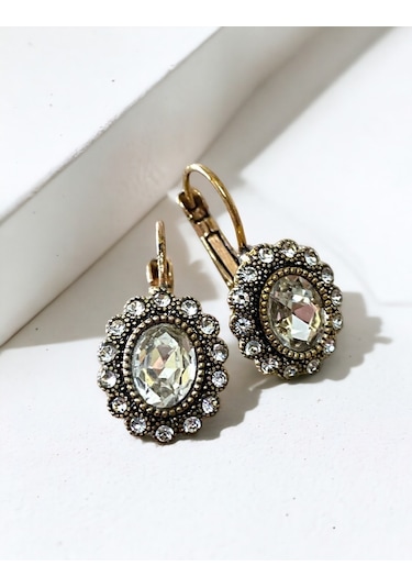 Kristal Taşlı Oval Küpe Tycd144cd5915f0732 Beyaz
