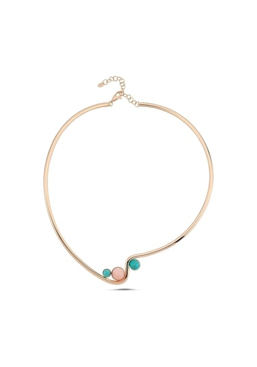 Rose Opal Turkuaz Taşlı Altın Kolye