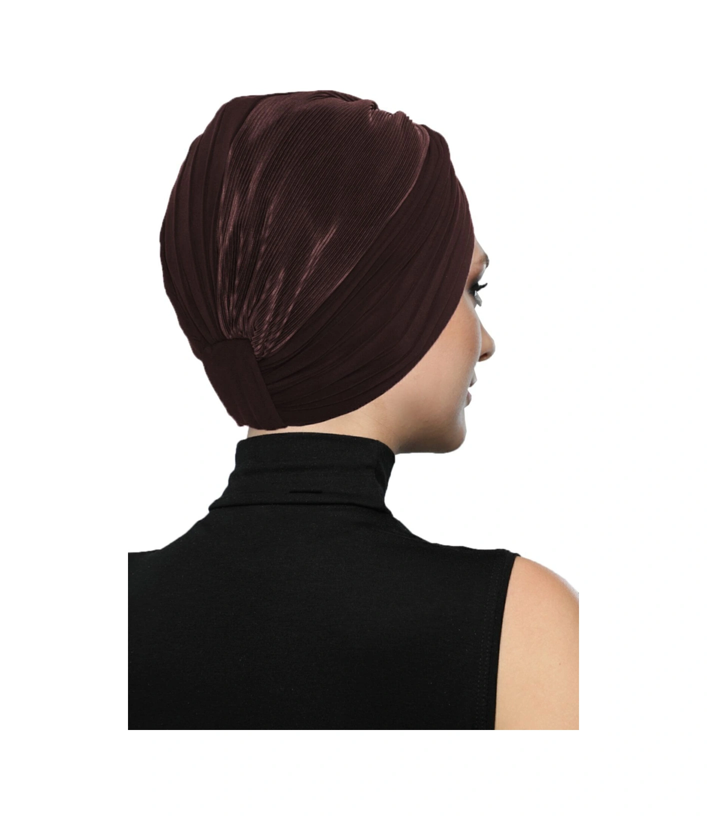 Çapraz Plise Kahve Hazır Türban Tesettür Havuz Bonesi Kahve