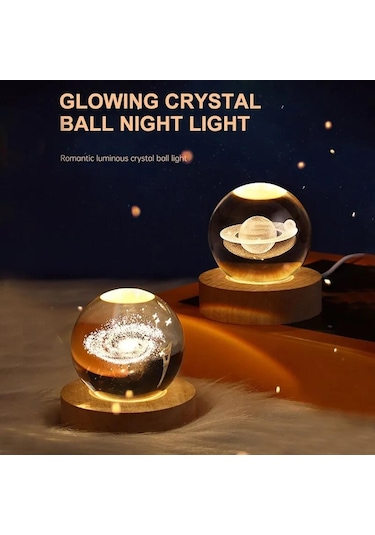 3d Galaxy Kristal Top Lamba Lazerler Yatak Odası Dekoru İçin Ahşap Tabanlı Gravür Gece Lambası,, Seçenekler: Galaxy Şeffaf