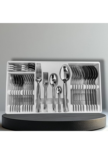 30 Parça 6 Kişilik Çatal Kaşık Seti Hasır Model Kutulu 18/0 Kalite Çelik