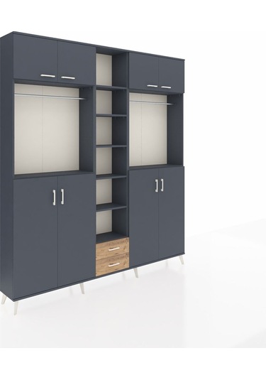Arges Dolap 14 Raflı 2 Çekmeceli 2 Askılı 220x30x243 Antrasit-antrasit/çam Antrasıt/atlas Çam