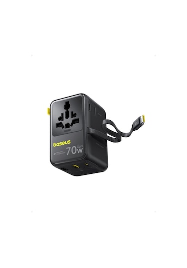 Baseus Enercore Cg11 Super Hızlı Universal Seyahat Adaptörü Çekmeli Kablolu 2ac+2u+2c 70w Siyah