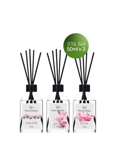 Vivaldi Home Şakayık + Lilyum + Lotus Çubuklu Oda Kokusu Esansiyel Uçucu Yağ 3 x 50 ML