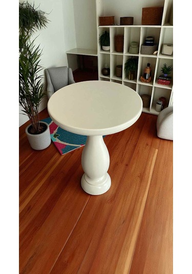 Krem Renkli Doğal Ahşap Yan Sehpa Mantar Tasarımlı Tekli Sehpa