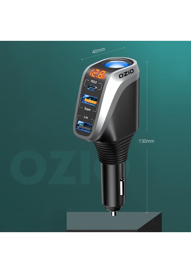 Honmex Ozio Araba Şarj Cihazı, Hızlı Şarj, Sigara Çakmaklı 3'lü Usb Ve Type-c Çevirici, Gümüş Renk, 12-24v Dy34tc