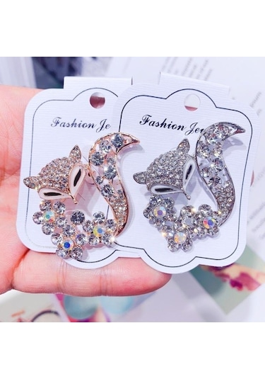 1 Adet Tilki Broş Kristal Rhinestone Hayvan Broş Ceket Şapka Aksesuarları Kadın Shinning Takı Pimleri Altın