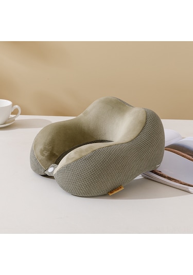 Shineyee Erkek Kadın Kullanıma Uygun Hafıza Köpüğü Dolu Boyun Destekli Yolculuk Yastığı - Asker Yeşili Kristal Kadife Kumaş Orman Yeşili