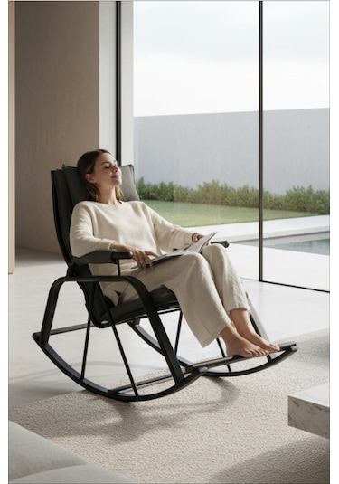 Lumis Garden Relax Sallanan Sandalye, Metal Ayaklı Tv Koltuğu, Sallanan Tekli Koltuk Gri