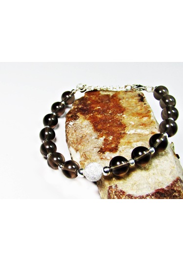 925 Ayar Gümüş A Kalite Doğaş Taşlı Dumanlı Kuvars Kadın Bileklik