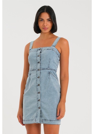 Kadın Likralı Askılı Elbise Açık Mavi