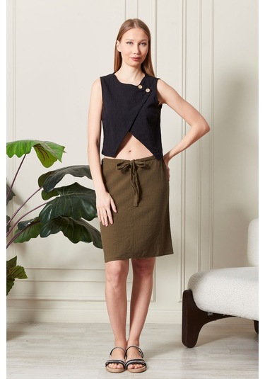 Şık Farklı Tarz Asi Keten Bluz - Modern Ve Cesur Tasarım Siyah