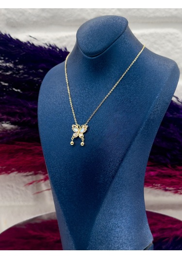 925 Ayar Gümüş Özel Tasarım Gold Renk Zarif Kadın Kolye Gümüş