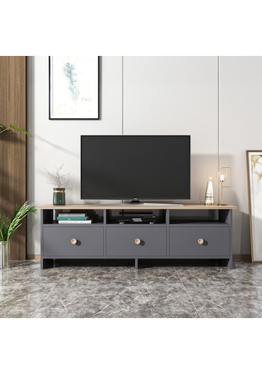 Bmdekor Tv Sehpası Ozan Antrasit Meşe 150 Cm