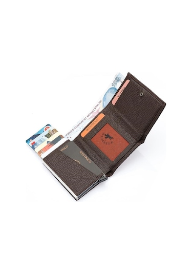 Safari Bol Kartlık Bölmeli Hakiki Deri Unisex Mekanizmalı Cüzdan Kahverengi