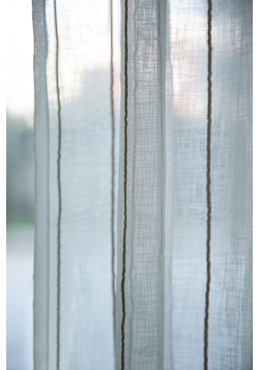 Louison Halkalı Tül Perde Kahve Çizgili 140x280 Kahve