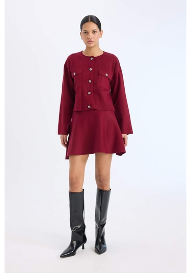 DeFacto A Form Volanlı Triko Mini Etek E5564AX24CWBR467 Bordo