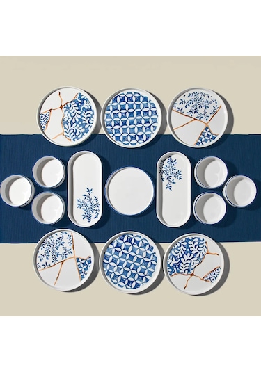 Nehir Azure 6 Kişilik 15 Parça Seramik Kahvaltı Takımı Mavi