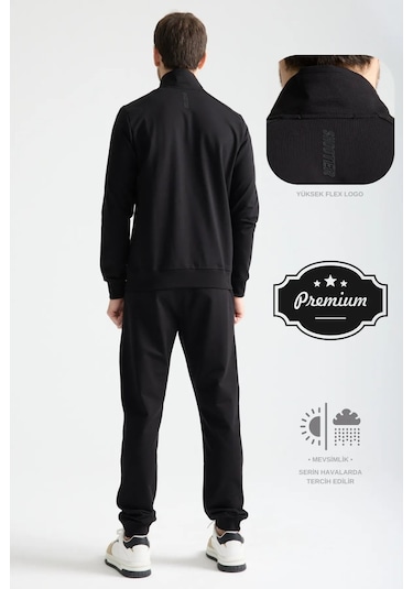 Shooter Sportswear Elit Class Füme Erkek Eşofman Takımı Mevsimlik Kapüşonlu Manşetli Rahat Kalıp Siyah